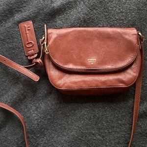 Fossil Zip Flap Leather Crossbody Bag w/ charm